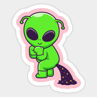 Cute Alien Pooping Space Cartoon Sticker